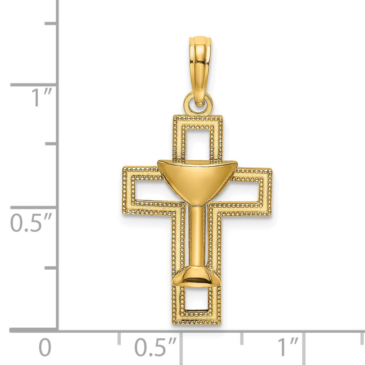 14K Gelbgold Polierter Kreuz-Anhänger mit Kommunionskelch-Charm