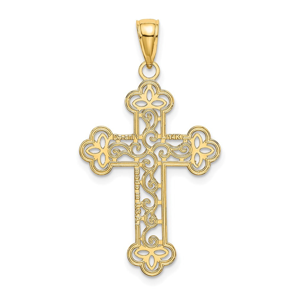14K Gelbgold Strukturiert und Gekugelt Kante Kreuz Charm