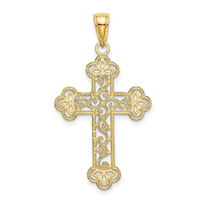 14K Gelbgold Strukturiert und Gekugelt Kante Kreuz Charm