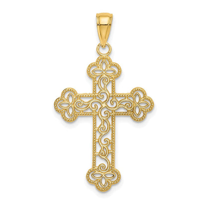 14K Gelbgold Strukturiert und Gekugelt Kante Kreuz Charm