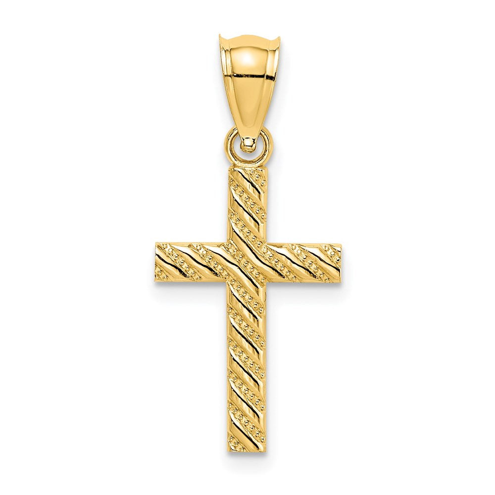 14K Gelbgold Gekugelt und Poliert Kreuz Charm