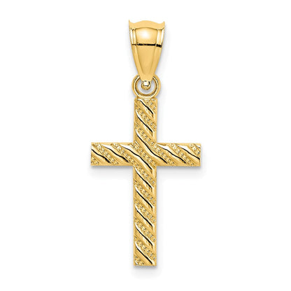 14K Gelbgold Gekugelt und Poliert Kreuz Charm