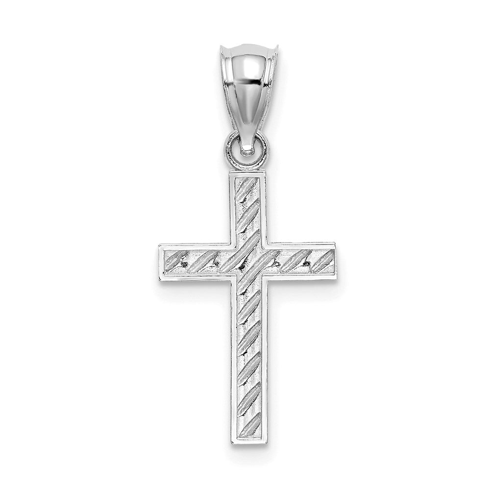 14K Weißgold Gekugelt und Poliert Kreuz Charm