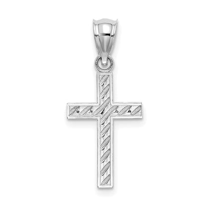 14K Weißgold Gekugelt und Poliert Kreuz Charm