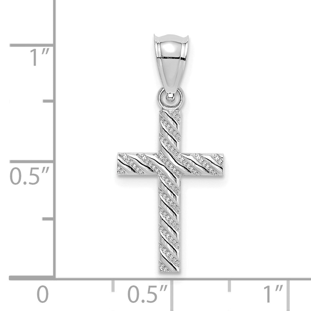 14K Weißgold Gekugelt und Poliert Kreuz Charm
