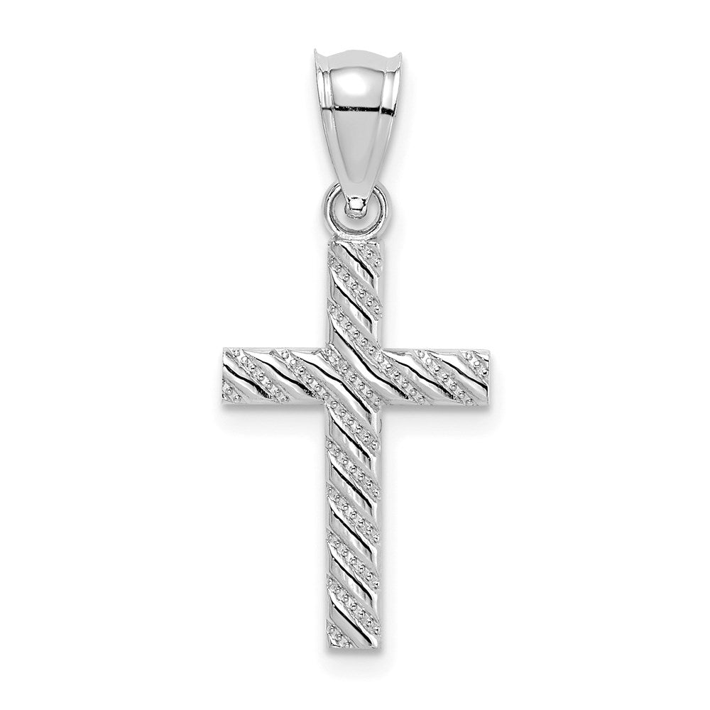 14K Weißgold Gekugelt und Poliert Kreuz Charm