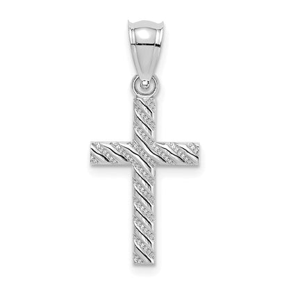 14K Weißgold Gekugelt und Poliert Kreuz Charm