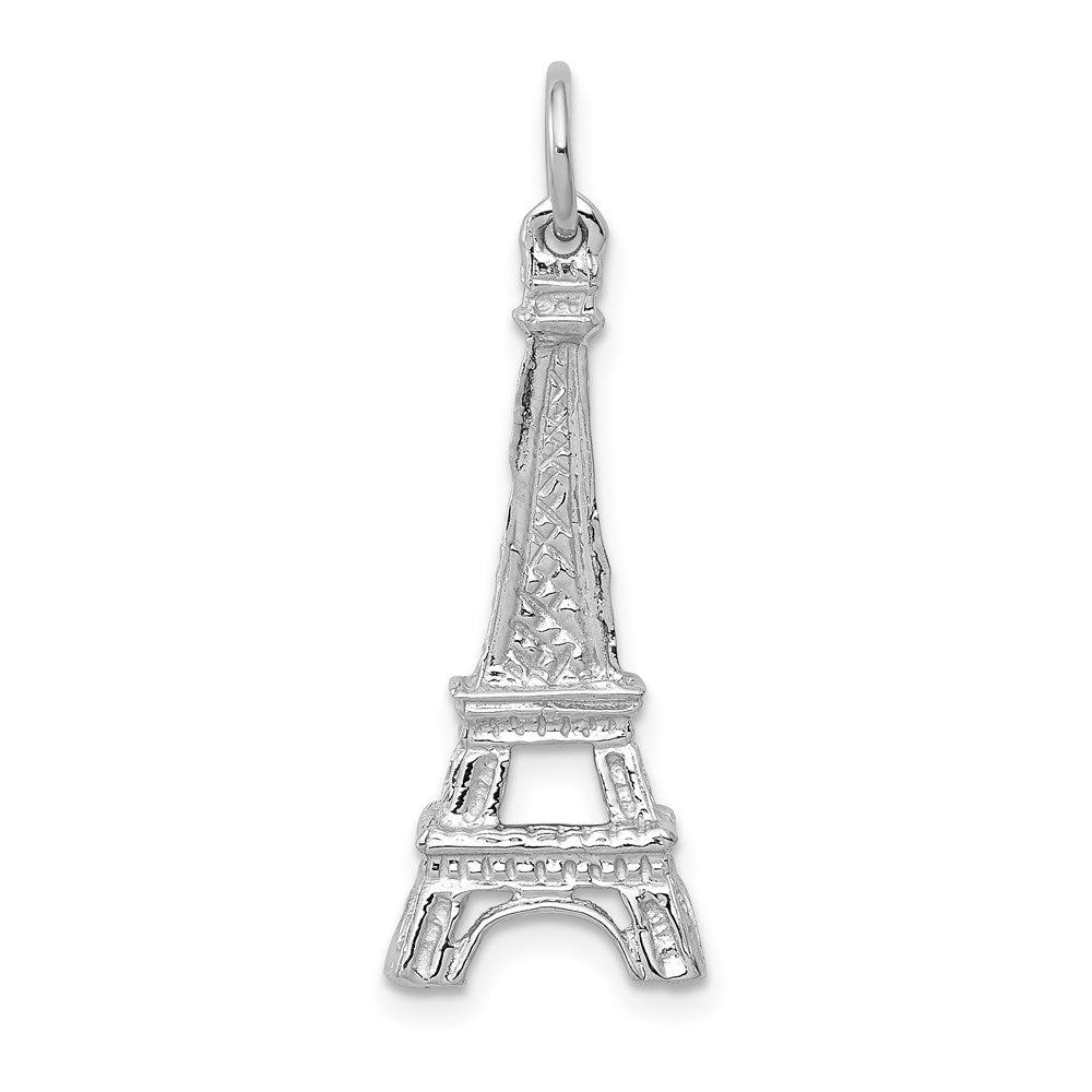 14K Weißgold Eiffelturm-Charm, massiv, poliert
