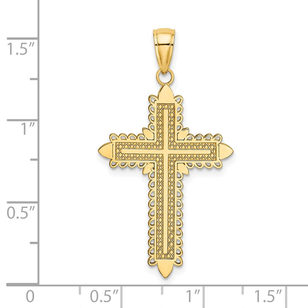 14K Gelbgold Kreuz-Charm mit Spitzenrand
