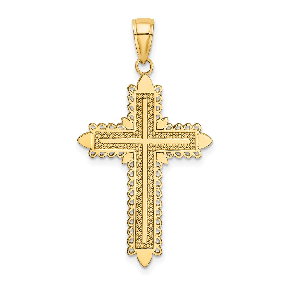 14K Gelbgold Kreuz-Charm mit Spitzenrand