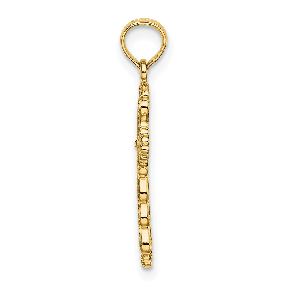 14K Gelbgold Gewellt Kreuz mit Ausgeschnitten Mittig Charm