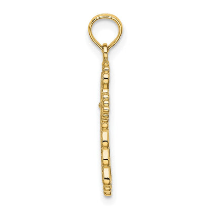 14K Gelbgold Gewellt Kreuz mit Ausgeschnitten Mittig Charm