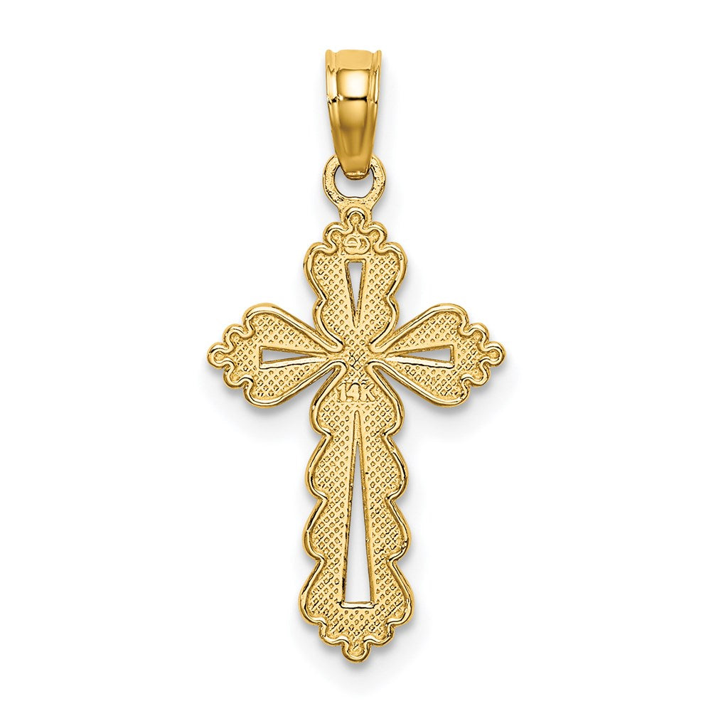 14K Gelbgold Gewellt Kreuz mit Ausgeschnitten Mittig Charm