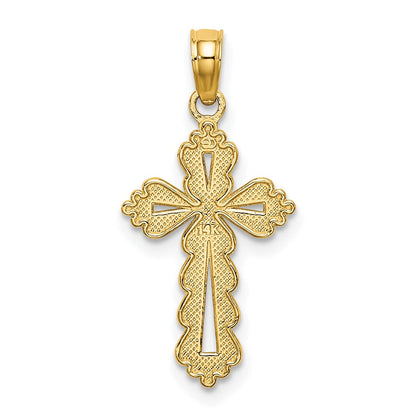 14K Gelbgold Gewellt Kreuz mit Ausgeschnitten Mittig Charm
