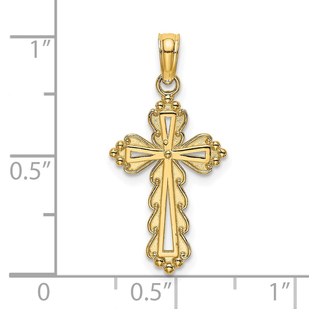 14K Gelbgold Gewellt Kreuz mit Ausgeschnitten Mittig Charm