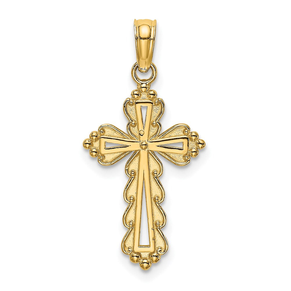 14K Gelbgold Gewellt Kreuz mit Ausgeschnitten Mittig Charm