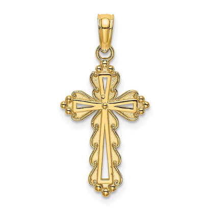 14K Gelbgold Gewellt Kreuz mit Ausgeschnitten Mittig Charm