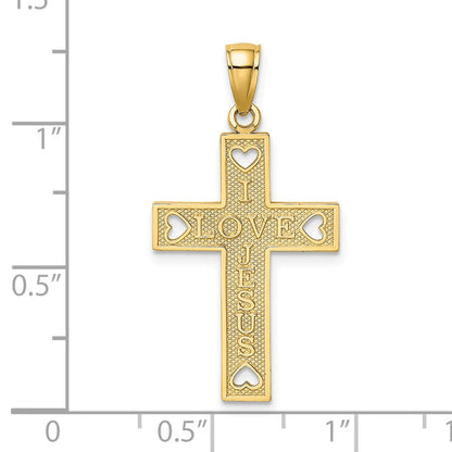 14K Gelbgold I Liebe Jesus Kreuz mit Herzen Charm