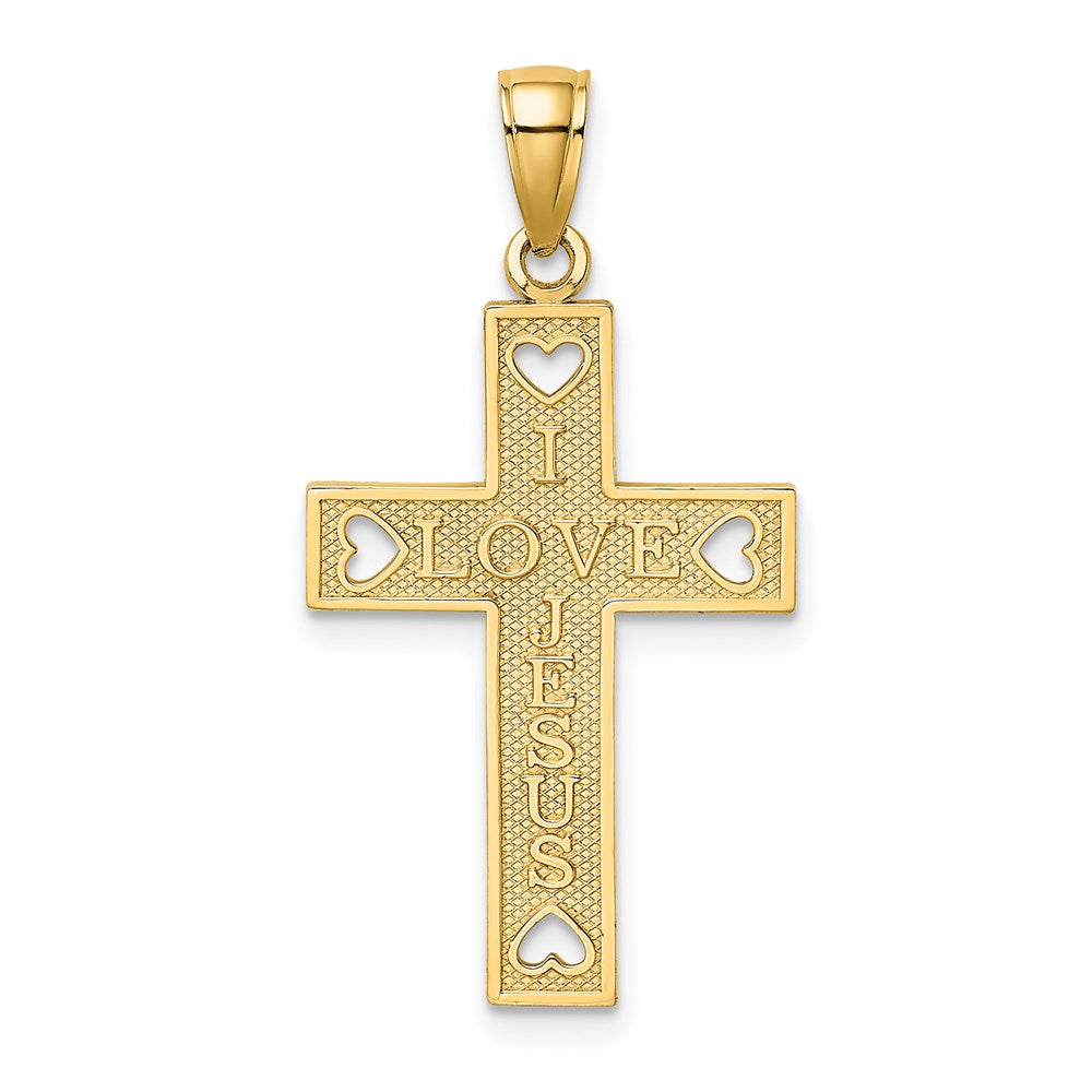 14K Gelbgold I Liebe Jesus Kreuz mit Herzen Charm