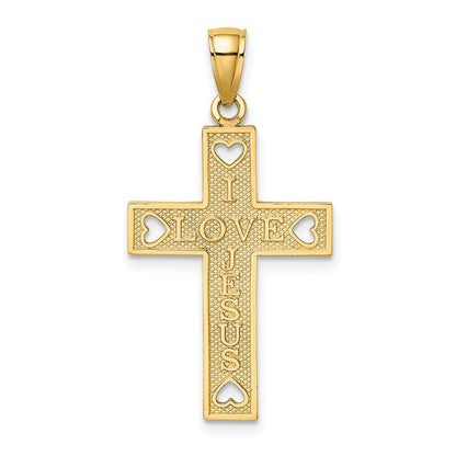 14K Gelbgold I Liebe Jesus Kreuz mit Herzen Charm