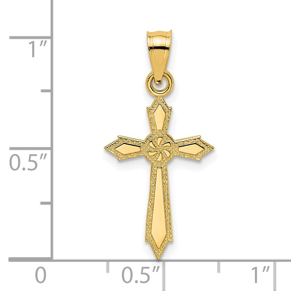14K Gelbgold mit Graviert Edges Kreuz Charm