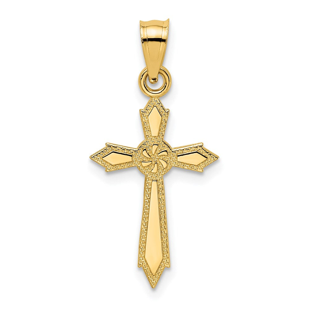 14K Gelbgold mit Graviert Edges Kreuz Charm