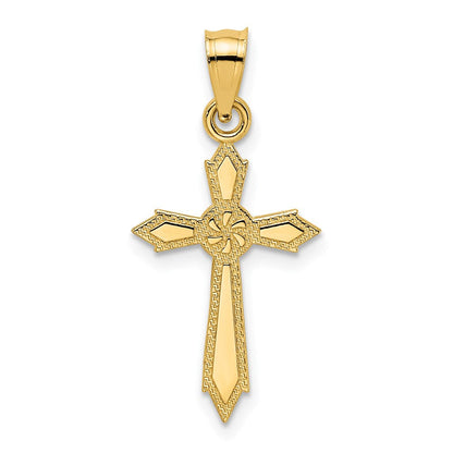 14K Gelbgold mit Graviert Edges Kreuz Charm