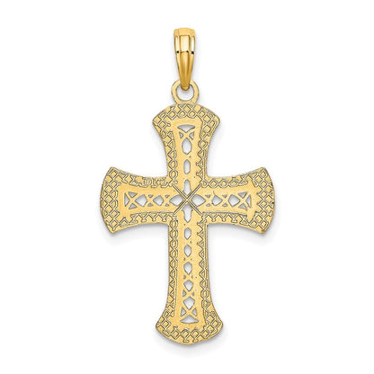 14K Gelbgold Strukturiert und Ausgeschnitten Kreuz Charm