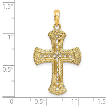 14K Gelbgold Strukturiert und Ausgeschnitten Kreuz Charm