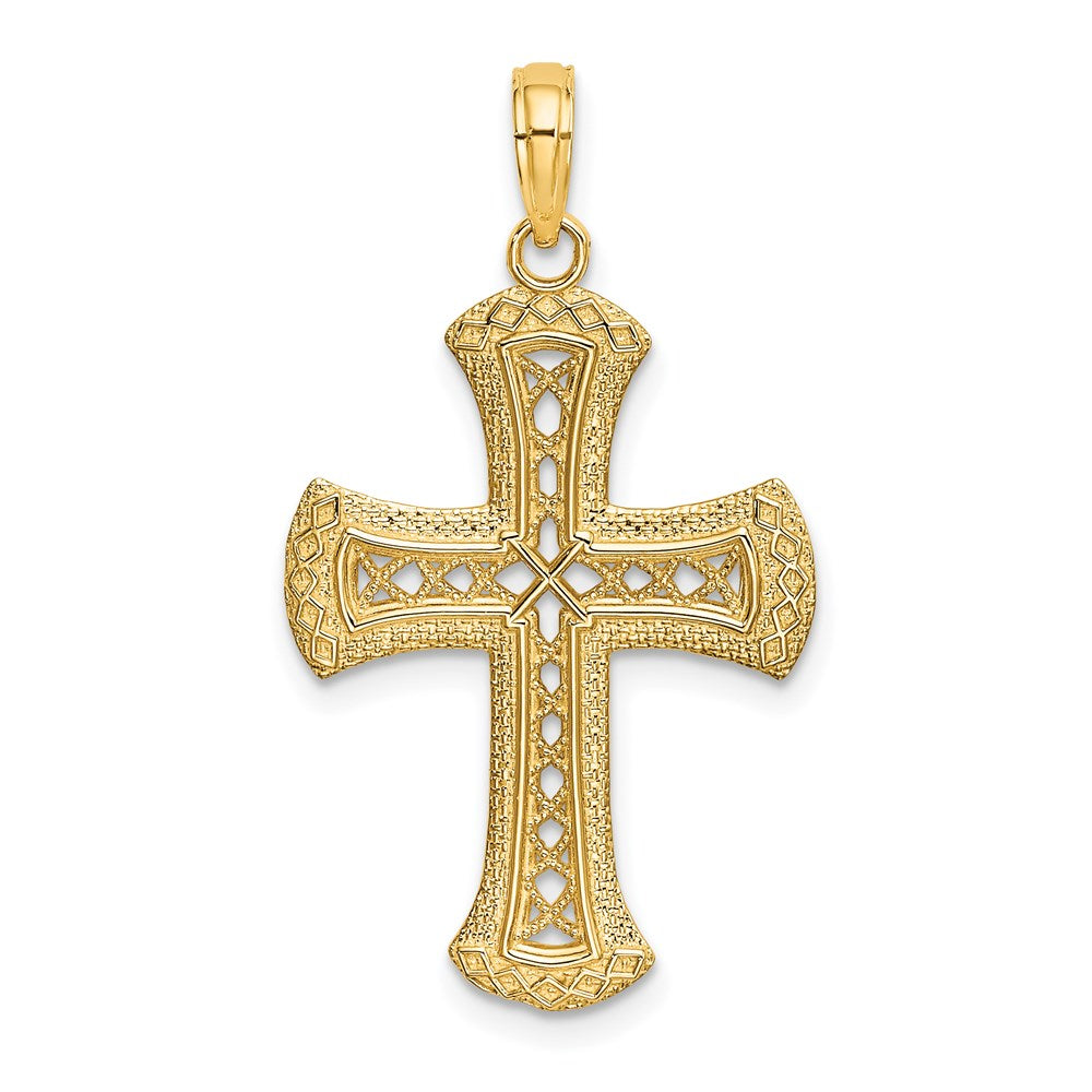14K Gelbgold Strukturiert und Ausgeschnitten Kreuz Charm