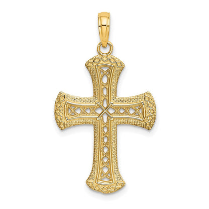 14K Gelbgold Strukturiert und Ausgeschnitten Kreuz Charm