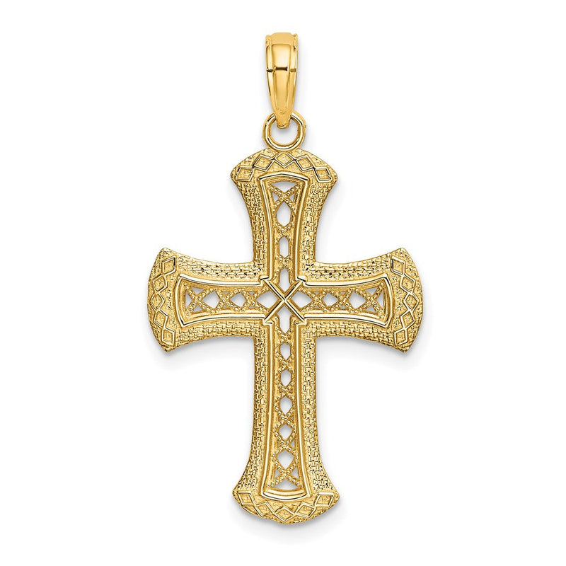14K Gelbgold Strukturiert und Ausgeschnitten Kreuz Charm