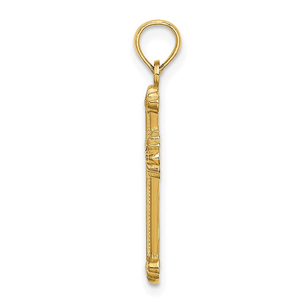 14K Gelbgold Strukturiert Leaves auf Edges Kreuz Charm