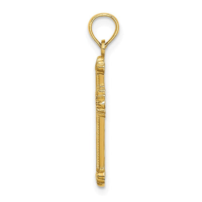 14K Gelbgold Strukturiert Leaves auf Edges Kreuz Charm