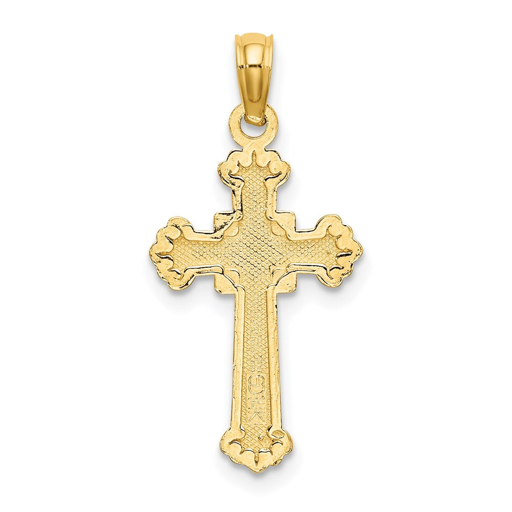 14K Gelbgold Strukturiert Leaves auf Edges Kreuz Charm