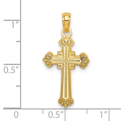14K Gelbgold Strukturiert Leaves auf Edges Kreuz Charm