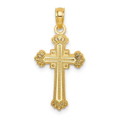 14K Gelbgold Strukturiert Leaves auf Edges Kreuz Charm