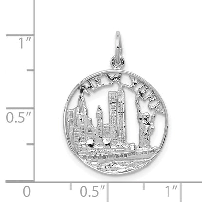 14K Weißgold massiver polierter NEW YORK Skyline-Charm