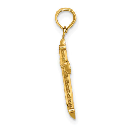 14K Gelbgold Poliert mit Ranke Design Kreuz Charm