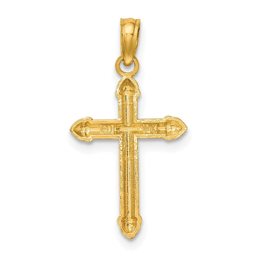14K Gelbgold Poliert mit Ranke Design Kreuz Charm
