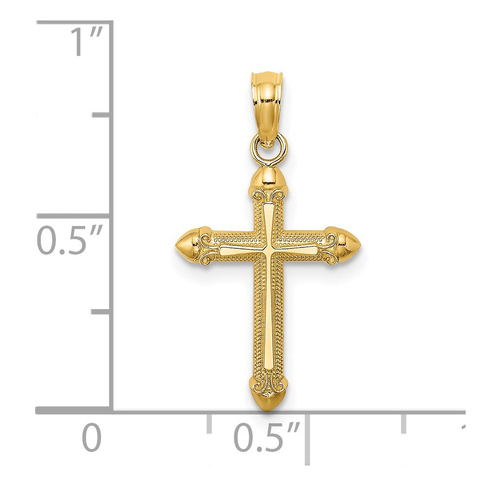 14K Gelbgold Poliert mit Ranke Design Kreuz Charm