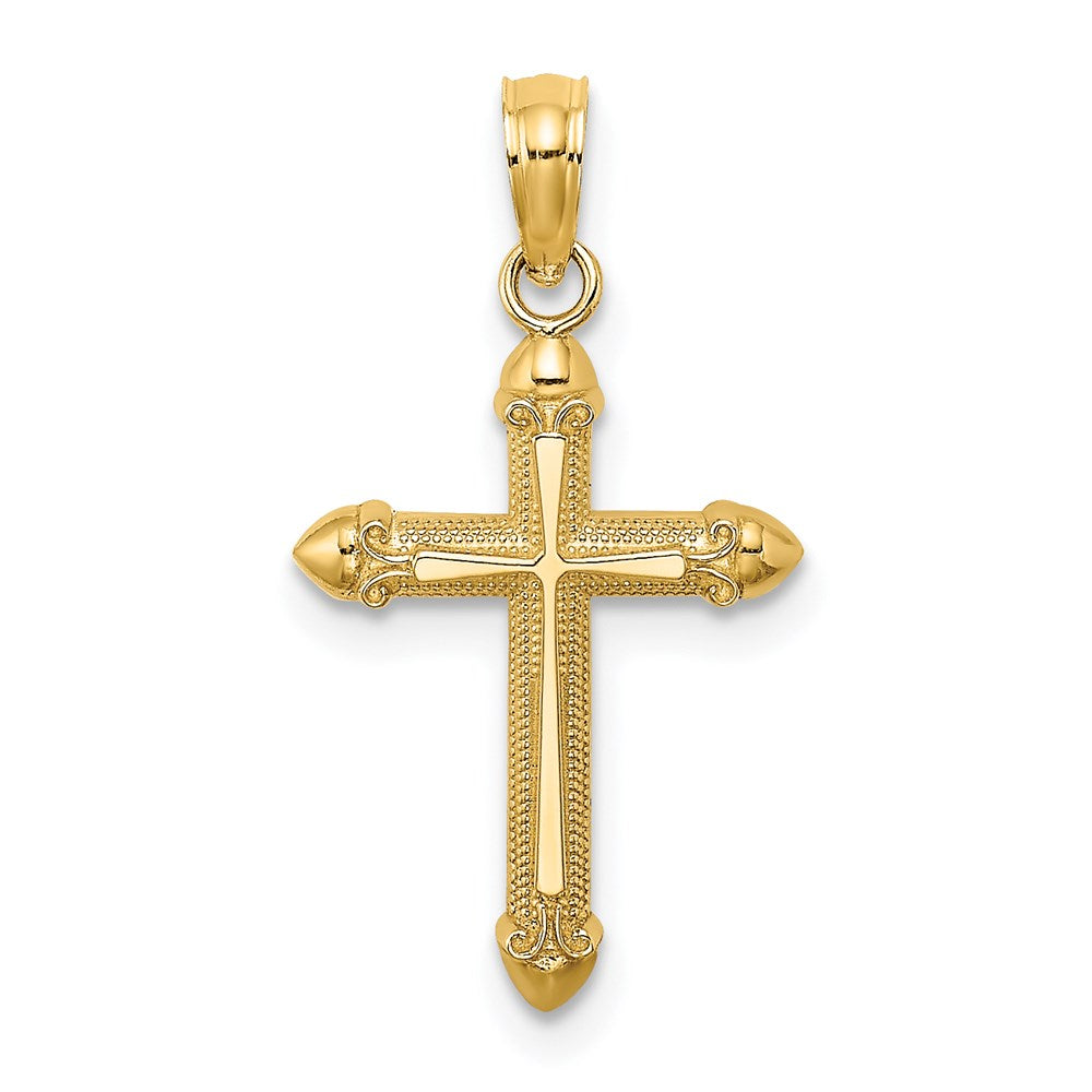 14K Gelbgold Poliert mit Ranke Design Kreuz Charm