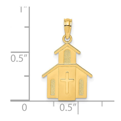 14K Gelbgold Church mit Kreuz auf Door Charm