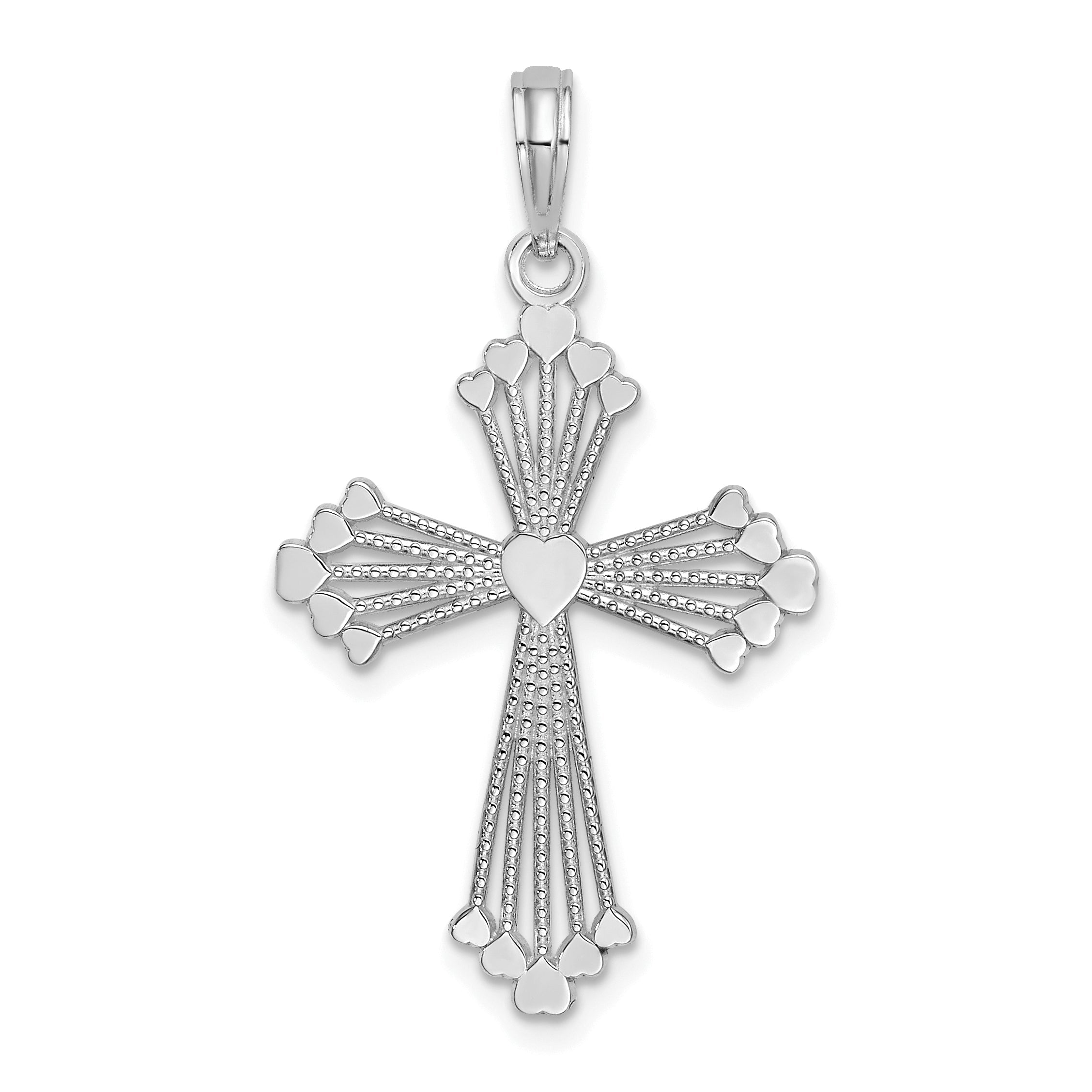 14K Weißgold Kreuz mit Herz Mittig Charm