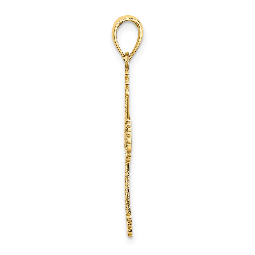 14K Gelbgold Diamantiert und Ausgeschnitten Stripes mit Herz in Mittig Kreuz Charm