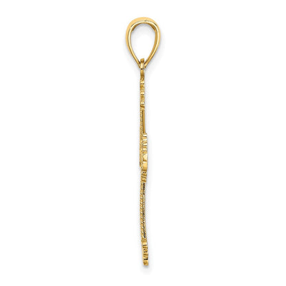 14K Gelbgold Diamantiert und Ausgeschnitten Stripes mit Herz in Mittig Kreuz Charm