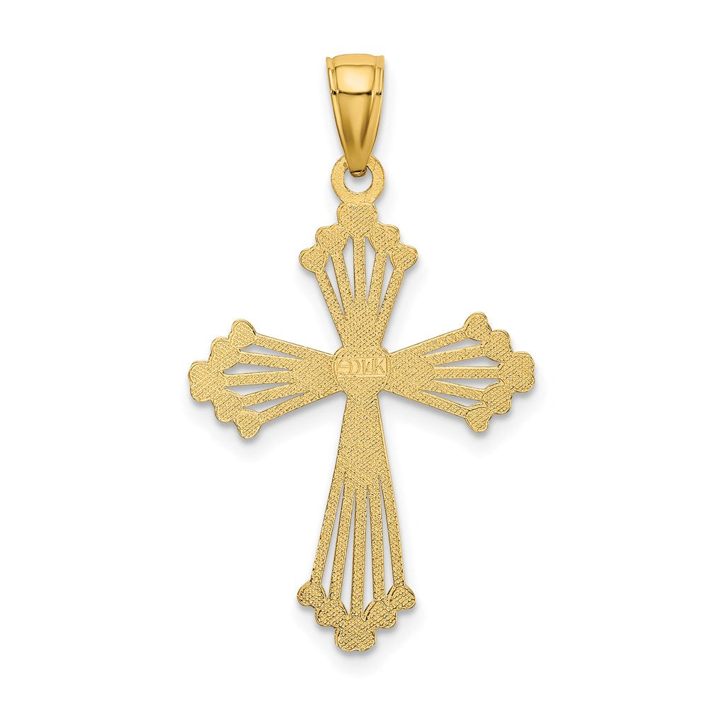 14K Gelbgold Diamantiert und Ausgeschnitten Stripes mit Herz in Mittig Kreuz Charm
