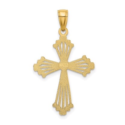 14K Gelbgold Diamantiert und Ausgeschnitten Stripes mit Herz in Mittig Kreuz Charm
