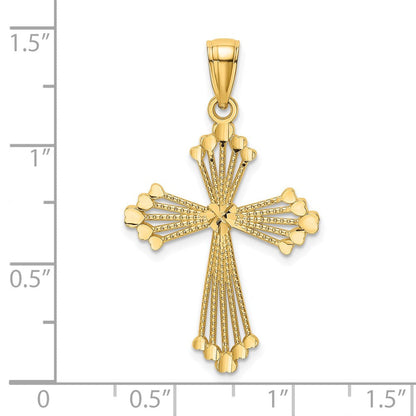 14K Gelbgold Diamantiert und Ausgeschnitten Stripes mit Herz in Mittig Kreuz Charm