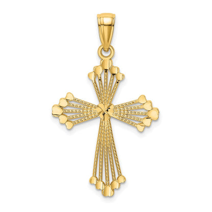 14K Gelbgold Diamantiert und Ausgeschnitten Stripes mit Herz in Mittig Kreuz Charm